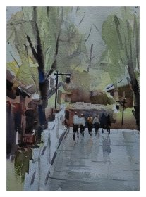 ●玲珑剔透水彩画《秀湖公园》画家/崔伟科/作【尺寸38X26公分】！