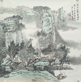 国画山水斗方施雲翔之春景