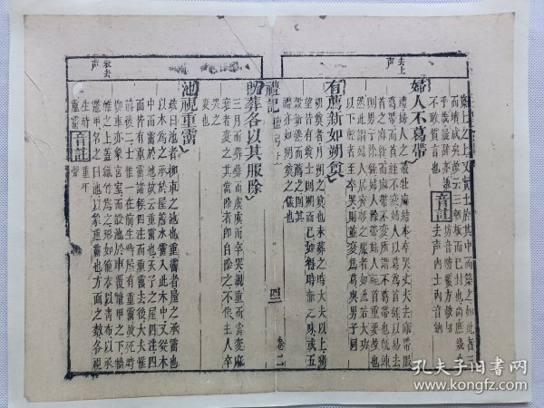 【古籍托裱页】礼记.檀弓.妇人不葛带…清朝木刻古籍一页.传统手工托裱.尺寸约30.6x23.7cm(不含托裱纸，托裱纸采用手工黄宣). 请书友看好再拍.