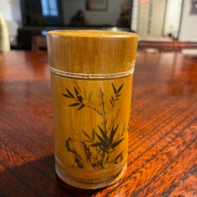 八九十年代 竹制茶叶盒 贴竹簧 中国人民保险公司宁夏回族自治区分公司