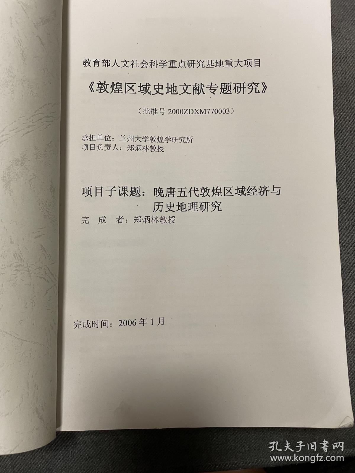 敦煌区域史地文献专题研究