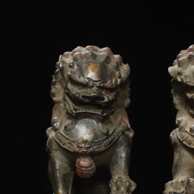 旧藏珍品 铜 拓金 文案摆件 【狮子】摆件一对 数据 单个高15厘米 长14厘米 厚8厘米 总重3.2公斤