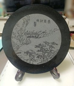 云蒙湖畔山水赏盘摆件27cm