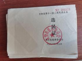 文登县第十一届人民代表大会 选民证 已使用 12张
1987年1月10日