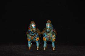 早期收藏 纯铜景泰蓝掐丝对唐马摆件 做工精细 品相如图 尺寸：长12.5厘米 宽5厘米 高11.5厘米 重760克