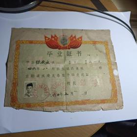 无锡县广益人民公社丁村小学  毕业证书（1960年  ）