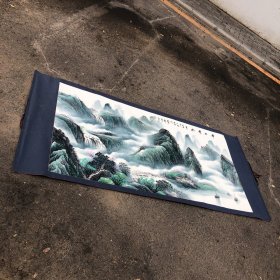 广东美术家协会会员刘一民老师：刘一民印款山水画《奇山秀水》横幅，原装原表，画芯长170x88（保真）