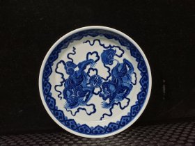 青花狮子纹茶盘