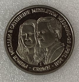 2011年福克兰群岛1克朗威廉王子与凯瑟琳王妃 婚礼克朗型纪念币 发行量10000枚