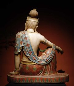 （议价） 宋代汉白玉彩绘自在观音造型优美，宝相庄严高1米宽78cm厚48cm