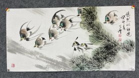 国画小写意花鸟精品神仙鱼《悠然似神仙》癸卯年(2023年)王学增,号:雪峰轩;现任:中国昊业书画研究院副院长、中国国际书画研究院理事理事、河北美协会员。 (画工精细)这种贵气文人气的写意画很难见了。最近清库 价格超低