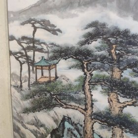 那启贤 北京著名书画家 精品山水画一副 八九十年代原装旧裱 满氧化黄斑 保真出售 中国军事科学院研究员 那启贤，字君哲，满族。1928年生，北京市人。中国军事科学院研究员。现为中国书法家协会会员、中国老年书画研究会创作研究员。