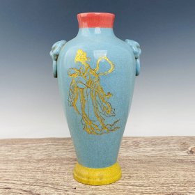 大周柴窑鎏金虎头瓶 高35厘米直径19厘米