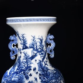 清乾隆青花清明上河图双耳瓶 高81.5厘米宽41.5