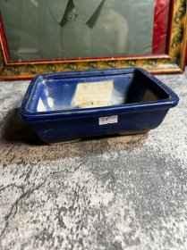 80年代左右，宝石蓝釉小花盆一只y