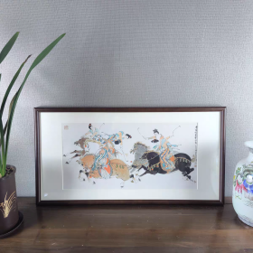 艺术微喷戴敦邦 击球图 镜框48x93厘米茶室书房挂画 已装裱实物拍