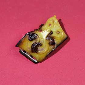 旧藏和田玉 龙凤呈祥黄玉把件