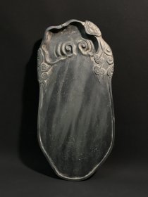 精品文玩清代歙砚雕如意灵芝老砚台