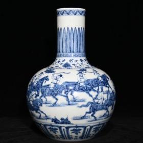 明成化青花人物故事纹天球瓶，高30.5cm直径22cm