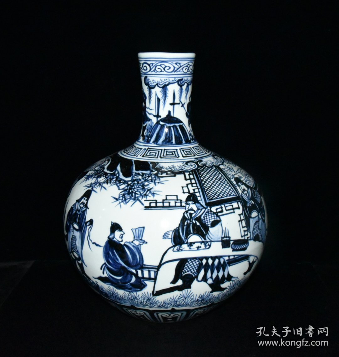 明宣德赏赐郑和青花人物故事天球瓶一对【43.5×34cm】