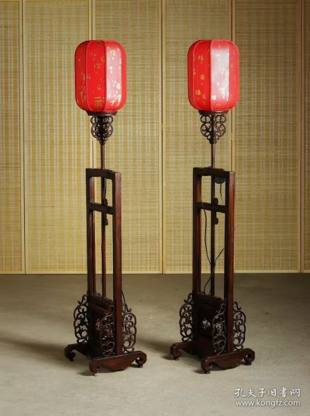 八十年代 苏作 红酸枝 璃龙纹饰宫灯/1对