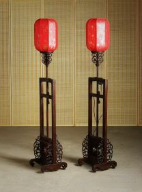 八十年代 苏作 红酸枝 璃龙纹饰宫灯/1对