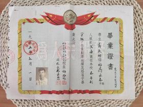 厦门著名水彩画家，福建工艺美术学校教授郑起妙先生毕业证书原件。1955年七月由福建省厦门市私立鹭潮美术学校校长、著名画家许霏，副校长、著名画家杨嘉懋（杨夏林）亲笔签署钤印。贴郑起妙先生个人小照。
保存完美，品相完好，存世唯一，￥2000元包邮。