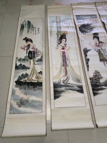 卷轴国画人物四大美人 四条屏 西施 王昭君 杨贵妃 貂蝉185*40 cm 作者：全荣飞