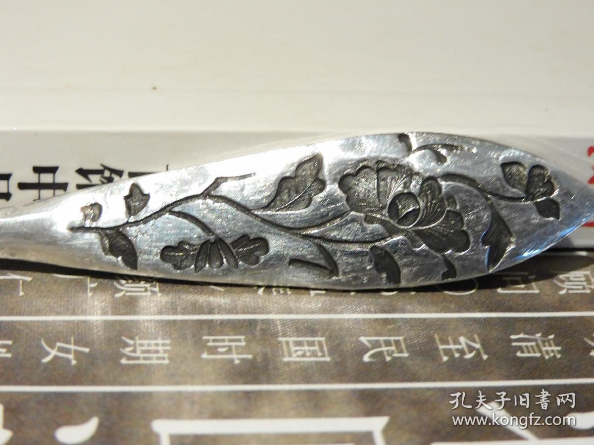 银发簪，手工银发簪，富贵折枝牡丹图案银发簪