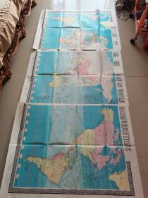 地图收藏~~~~~~~1986年世界交通图，世界交通地图2版 1：20 000 000  【超大尺寸 105厘米*225厘米】