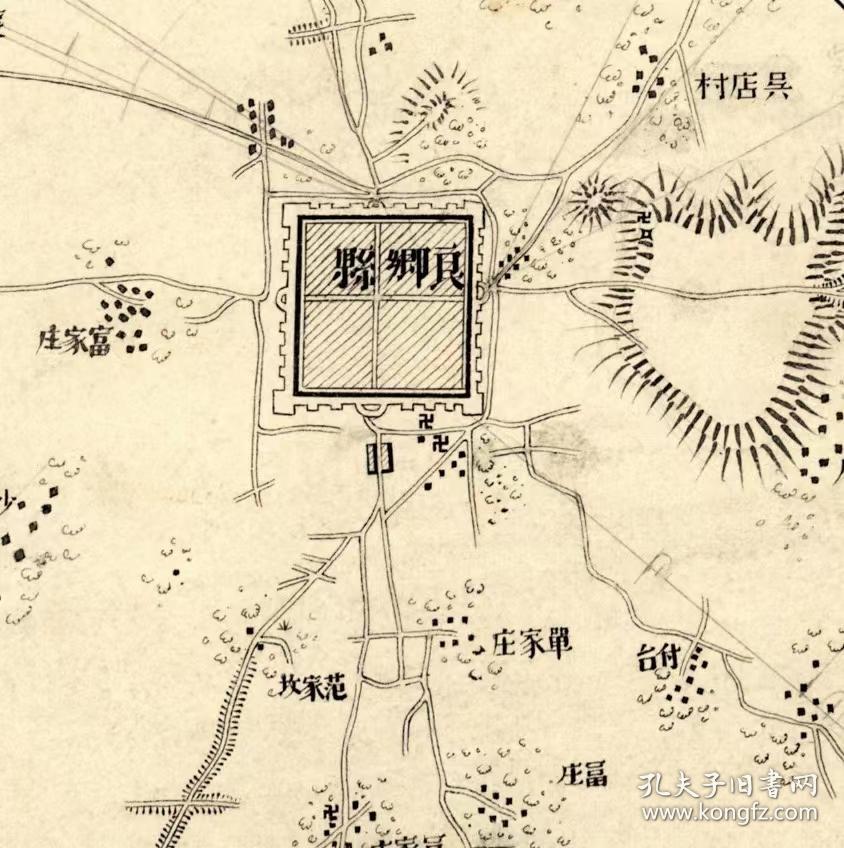 古地图1894 北京近傍图壹览  良乡县。纸本大小55*66厘米。宣纸艺术微喷复制。