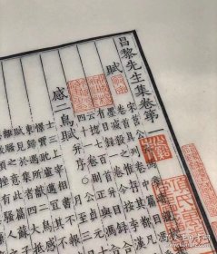 昌黎先生集首页 河东先生集首页 两件合售 本品为宣纸两张 内容为两种图书的第一张筒子页 木板刷印 神品再现 可装框摆放 书房装饰佳品