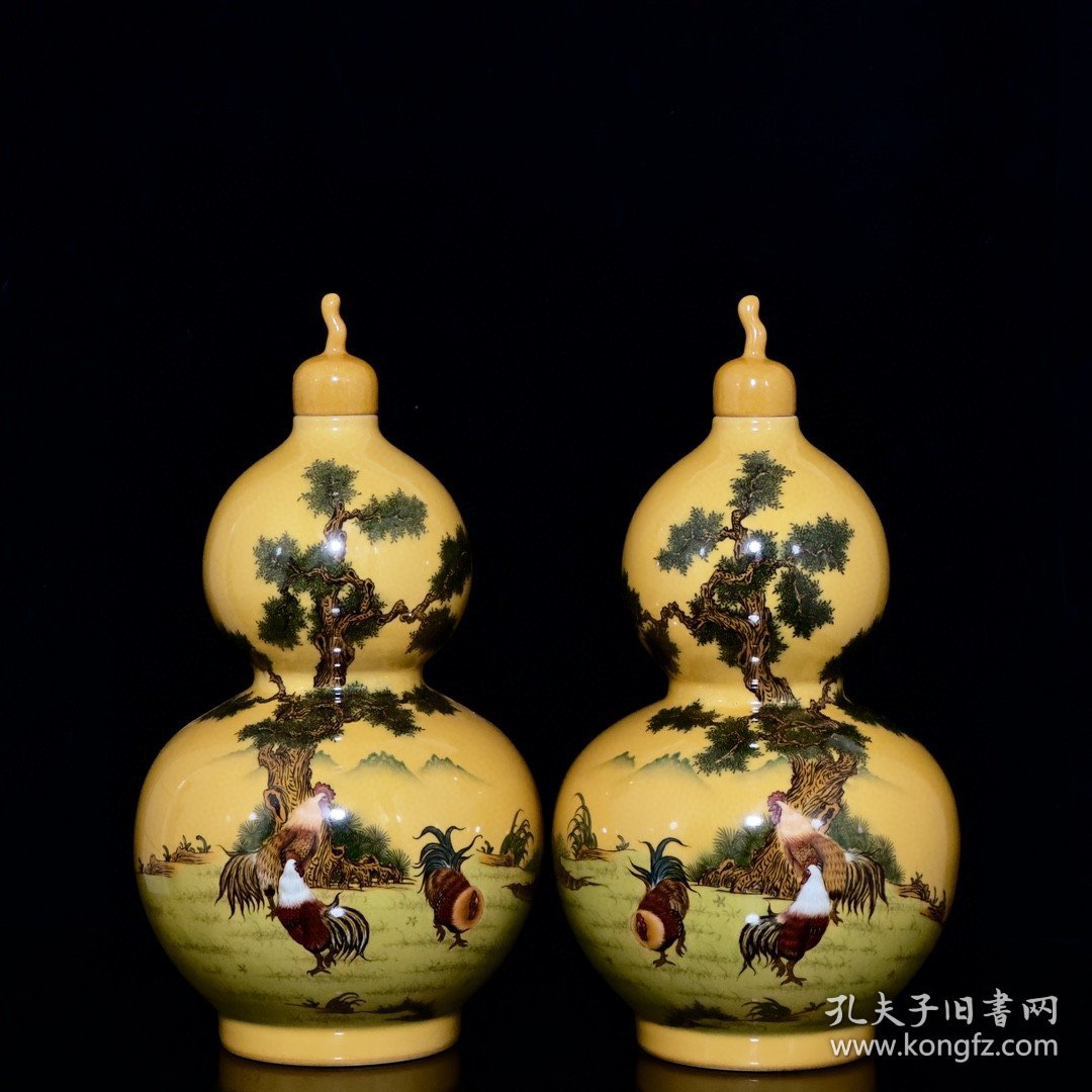 清乾隆珐琅彩大吉大利鸡趣纹葫芦瓶36/20厘米