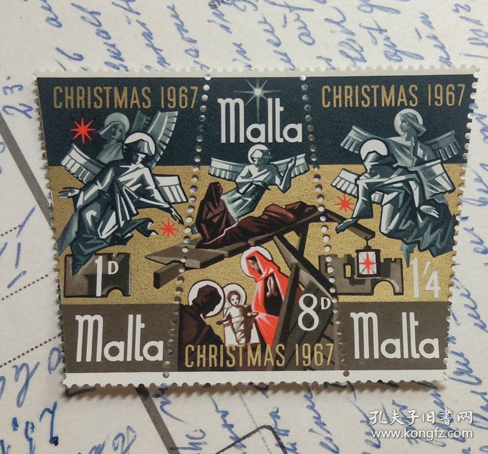 马耳他1967圣诞梯形烫金邮票三联张 纪念邮票特殊金色异型设计手帐装饰拍照道具谷美摆拍外国邮品美丽好物集邮圣诞节