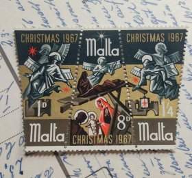 马耳他1967圣诞梯形烫金邮票三联张 纪念邮票特殊金色异型设计手帐装饰拍照道具谷美摆拍外国邮品美丽好物集邮圣诞节