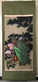日本回流  绢本纸裱  立轴国画  大幅孔雀 年代物