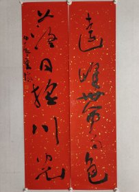铁岭市书协副主席，邓云凉书法对联139*34.5cm*2，软片。（保真书画）。