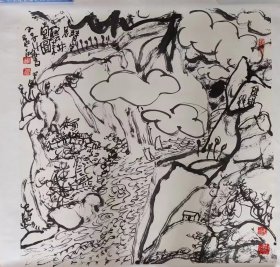 此画是吕效书先生以位于重庆奉节县夔门的魏靖宇兄《云耕堂博物馆》为题材而创作。他介绍说：“这幅画的线条穿插很疏畅，整个画面有点变形、并带有西方抽象韵味的场面，完全是一幅现代书法的感觉，这幅画画得很好，但一般人欣赏不来”。吕效书，中国美术家协会会员 、巴蜀画派领军人物 、里程碑式的人物，毕业于四川美术学院。18581027881 wx：465973267