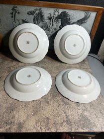 70年代，景德镇灯笼款花卉23厘米折腰折腰盘子4只合售y
