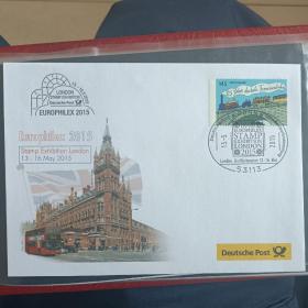 F1845外国信封 2015年伦敦邮展纪念封   贴德国欧元邮票 2014年 德国第一条长途铁路线175周年纪念  火车 1全