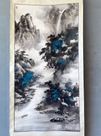 台湾省著名老画家王登益先生精品山水作品尺寸：135×68cm