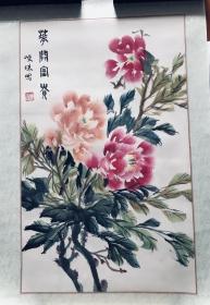 写意画《花开富贵》（已经托裱），购画书友，赠送画家画册一本，画作者曾是抗美援朝文工团的演员。