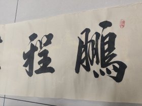 雷志阳，字 雨田手绘书法作品《鹏程万里》，四尺对开138*34软片未裱龙纹白宣，精品值得收藏。