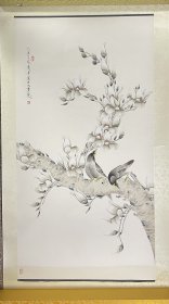 王道中，玉兰八哥，123×64,大尺幅，这幅画的特别精彩，少见精品！