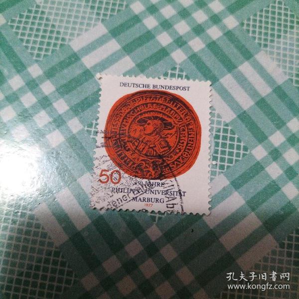 外国邮票 德国信销邮票 1977年  美因茨大学500年 印章 校玺  徽章     1枚（库存   1 )