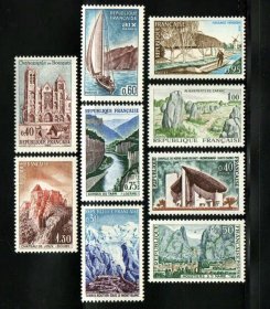 FR1法国邮票1965年 旅游风光建筑 新 9全 雕刻版外国邮票
