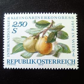 A4外国邮票奥地利1972年 维也纳花园园艺大会 水果梨树枝 新 1全 胶版和雕刻混合印刷