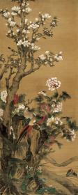 花鸟画胡湄玉堂富贵图。纸本大小92*228厘米。宣纸艺术微喷复制。