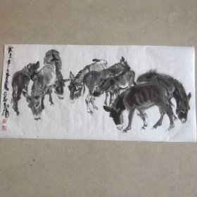 黄胄八骏图群驴图字画 家居装饰挂画画芯 微喷