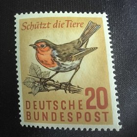 S304德国西德1957年 自然保护 知更鸟 外国邮票 新 1枚 不全
